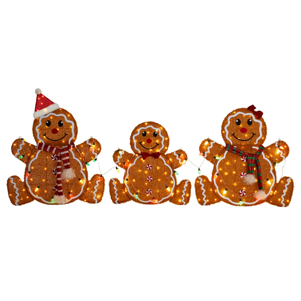 Glitzhome® 90.5"L Lighted Christmas 2D Fabric Gingerbread Family Outdoor Decor Set